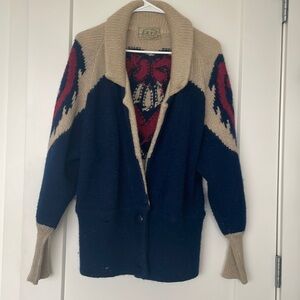 Women's Navy and Beige Cardigan Sweater